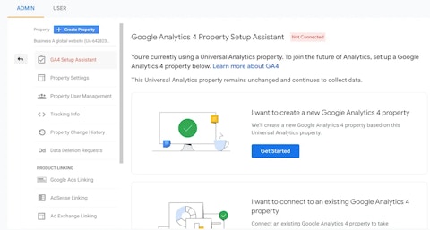 A screenshot of an admin view on GA4.